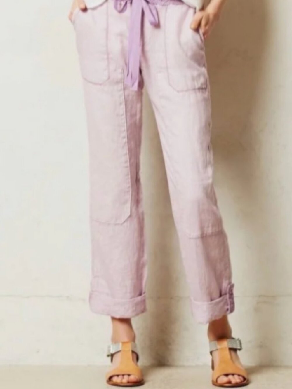 NWT ANTHROPOLGIE Hei Hei Lace Linen Cargo Pants in Lilac